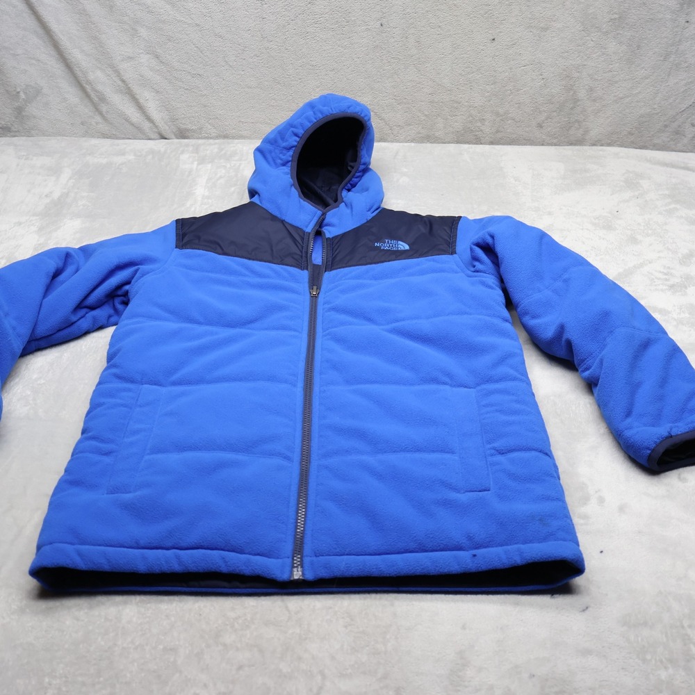 North Face Jacket Boy Large 14/16 Blue Fleece Reversible Insulated Winter Puffer